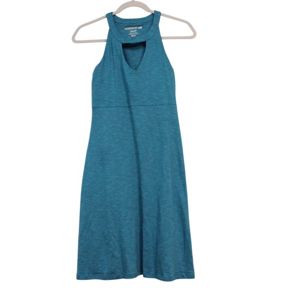 Toad & Co Halter Dress Small Teal Sleeveless Athletic Athleisure Organic Cotton